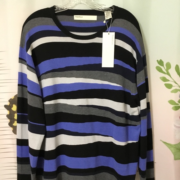 Men's Perry Ellis NWT XXL Cotton Blend L/S Sweater Purple/Black/Gray Stripes - Picture 2 of 9
